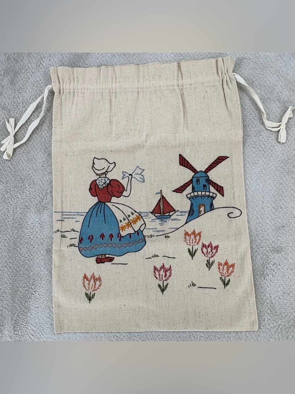 Vintage "Dutch Treat" Embroidered Drawstring Bag